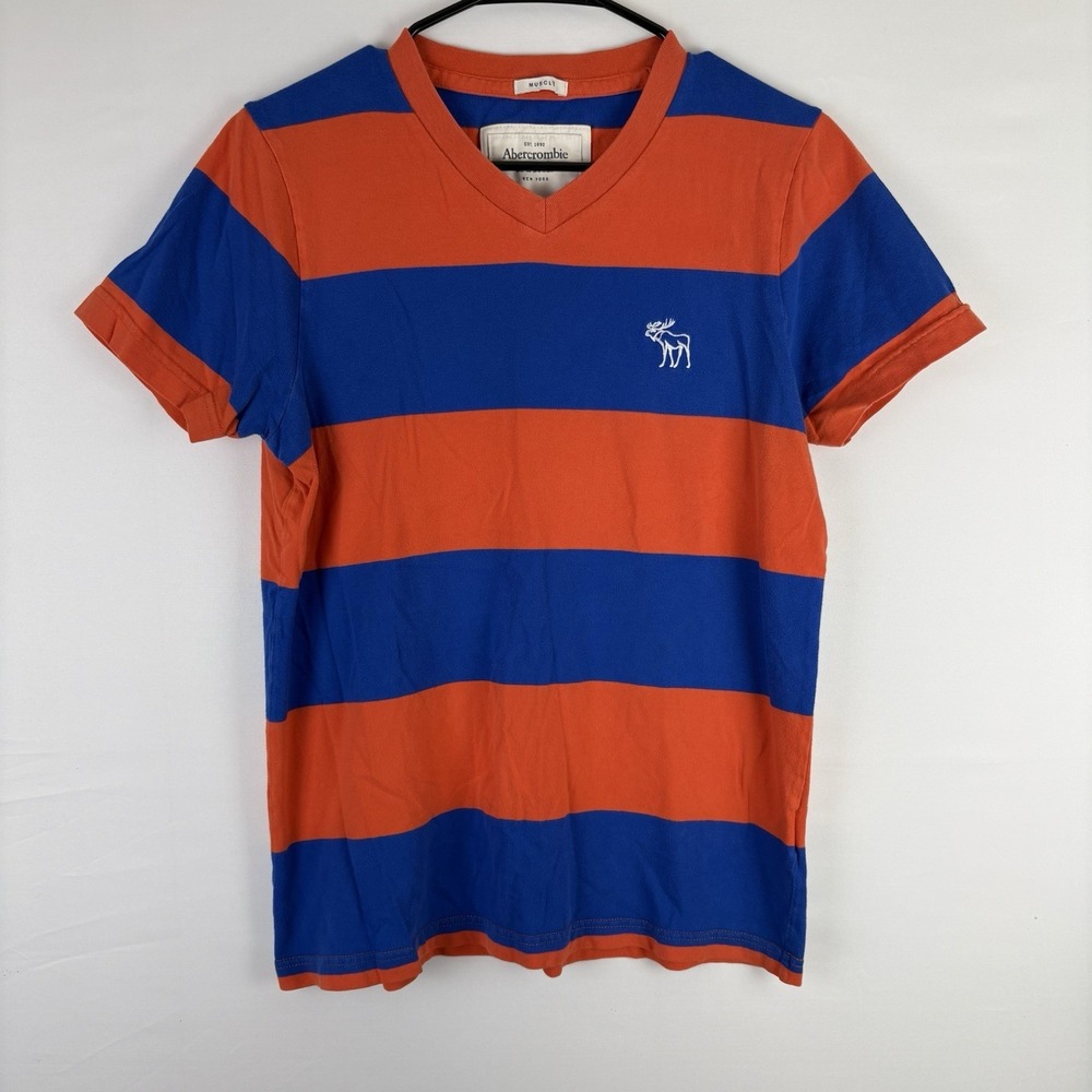Y2K Abercrombie & Fitch Mens M Striped Color Block Muscle T-Shirt Blue Orange